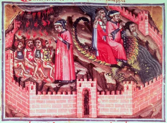 Canto XVII Four Sodomites: Dante and Virgil ride on the back of Geryon into the Circle of the Fraudulents, from the Divine Comedy (the Inferno)