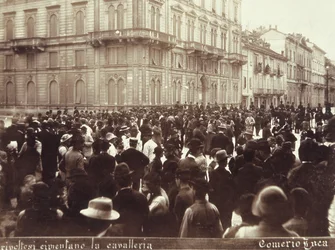 Citizens challenge the Cavalry of General Bava Beccaris, during the riots of Milan, 6th-9th May 1898