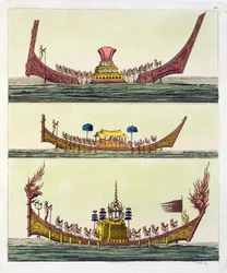 Cochin Chinese ships, illustration from Le Costume Ancien et Moderne by Giulio Ferrario, published c.1820s-30s