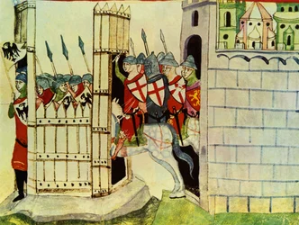 Crusaders, miniature from the Chronicles by Giovanni Villani, 14th century