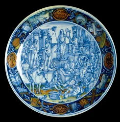 Decorated plate that represents the allegory of Selene, goddess of the moon in Greek mythology. From Faenza, around 150