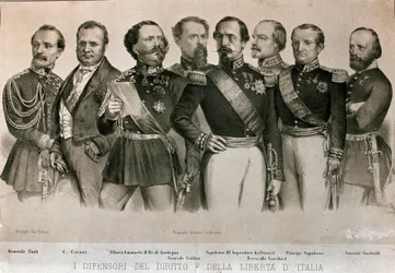 Defenders of the Law and Liberty of Italy: General Manfredo Fanti, Camillo Benso, Count of Cavour, King of Sardinia Vittorio Emanuele II, General Enrico Cialdini