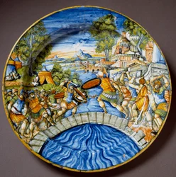Episode of the defense of the Sublicius Bridge by the legendary Roman hero Horatius Cocles during the fighting against the Etruscans