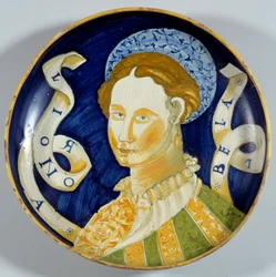 Faience cup “Lionora Bella”, produced in Casteldurante. 16th century. Écouen, Musée national de la Renaissance