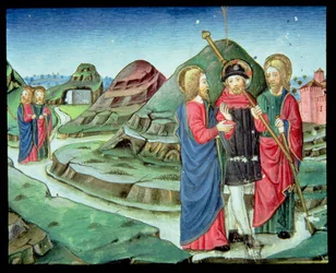 Christ accompanies two disciples to Emmaus without their realising it is Him
