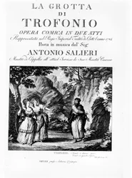 Frontispiece of the libretto of La Grotta di Trofonio, comic opera in 2 acts by Antonio Salieri. 1785