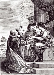 Frontispiece of Opere di Galileo Galilei, published in Bologna in 1656