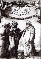 Frontispiece to Dialogo sopra i due massimi sistemi del mondo by Galileo, published in 1632