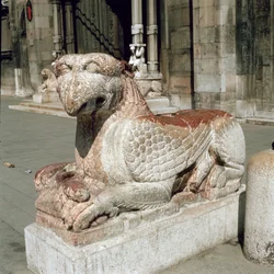 Griffin lying on a plinth, mid 13th century