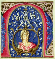 Historiated initial N depicting St. Sebastian
