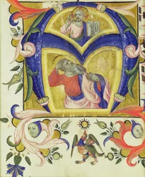 Initial A depicting Jesus Christ and a saint, early 14th century