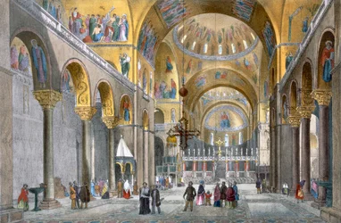 Interior of San Marco Basilica, Looking Towards the Dome, from Views of Venice by Cecchini, Pividor and Viola, c.1850