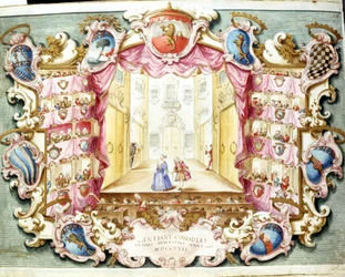 Interior of the Theatre de la Sala in Bologna in 1722. Print of the period. Archivio di Stato, Bologna.