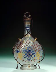 Glass Bottle with Polychrome Decorations