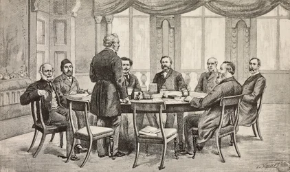 London conference on Egypt, United Kingdom: Count Munster, Musurus Pasha, Granville (standing), Count Nigra, Waddington, De Staal, Childers, Count Karolyi