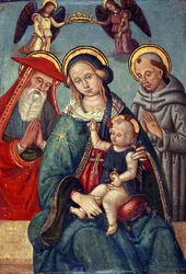 Madonna and Child being crowned by two Angels, with St. Jerome and St. Francis