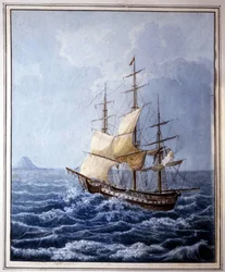 Marie Louise of Parma aboard a sailboat taking her to Naples on 10/07/1824, painting by B. Boccaccio. Museo Glauco Lombardi of Parma