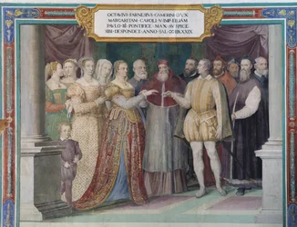 Marriage of Ottavio Farnese and Margaret of Austria, daughter of Charles V, by Pope Paul III Farnese