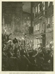Mazzini in Milan, Addressing the People from the Balcony of the Bella Venezia Hotel (engraving)