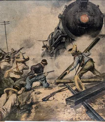 Mexican Revolution: The rebels storm a train, Illustration by Abbo