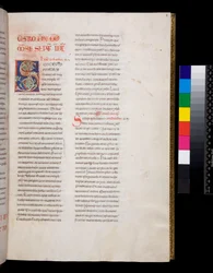 Ms 143. Gregory the Great, Registrum Epistolarum, f.8r. Decorated Initial [S] with White Vine-Leaf Infill and Finials