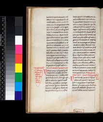 Ms 165. Johannes Belethus, Summa de Ecclesiasticis Officiis, f.13v. Example of a Gothic Bookhand with Rubrics and Marginal Corrections in Red