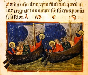 Ms. 406, Miniature from Tractatus Hedificationis et Constructionis Ecclesiae Sancti Johannis Evangeliste, c.1330-40