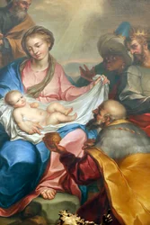 Nativity Scene, Adoration of the Magi, Fresco, Santa Maria delle Vigne Basilica, Genoa, Italy
