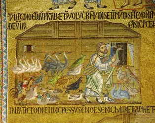 Noah Helps Pairs of Animals Enter the Ark