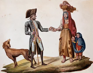 Old Neapolitan trades: a nobleman gives a coin to a palmiscian - (Old Neapolitan trades: a rich man gives money to a poor storyteller), 19th century - Naples, Museo Nazionale di San Martino