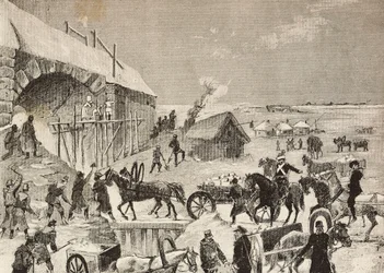One of fortresses under construction on Russia border, engraving from L