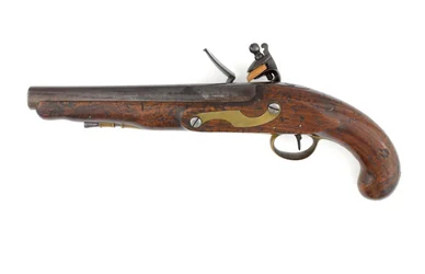 Pattern 1796 flintlock pistol for heavy dragoons, variation with ramrod pipe and Ordnance pattern lock, c.1800