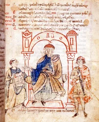 Representation of Countess Mathilde of Canossa. “Vitas Mathildis” by Donizone. 13th century manuscript, Lucca, Bibl. Governativa.