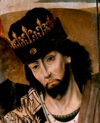 Representation of Robert I of Anjou (1278-1343), King of Sicily and leader of the Guelf Party, detail. Painting of the Neapolitan school. End of the 15th century. Naples, Museo Nazionale di Capodimonte