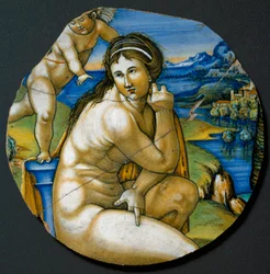 Representation of Venus. Ceramic plate produced in Faenza, Italy. Around 1530, Florence, Museo Nazionale del Bargello