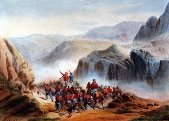 Risorgimento: The Battle of Calatafimi in Sicily between the troops of Giuseppe Garibaldi and the army of the Kingdom of the Two Sicilies