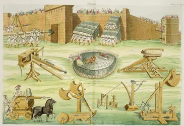 Roman Soldiers Besieging a Town, Plate 23B, Class 5 from Part I of The History of the Nations, Engraved by A. Nani