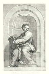 Saint Mark the Evangelist, Panel by Fra Bartolommeo, Pitti Collection (engraving)