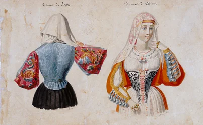 Sardinian Costumes from Bitti and Osini, Print ms. 257, Cominotti Collection