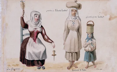 Sardinian costumes from Tissi, print ms. 257, Cominotti Collection