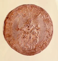 Silver Coin from Republic of Genoa with Representation of Virgin Mary with Jesus Child
