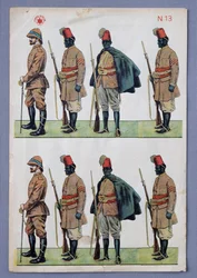 Soldiers in Ascari uniforms, paper cut-out soldiers, gilt lithograph print, made by Stella