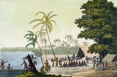 The Harbour at Anamooka, plate 82 from Le Costume Ancien et Moderne, by Jules Ferrario