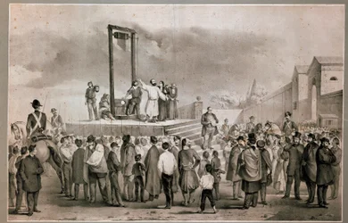 The execution on 13/03/1858 of Felice Orsini and Pieri who carried out the attack of 14 January 1858 against Napoleon III