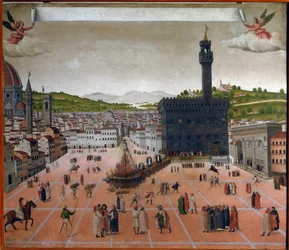 The pyre of Girolamo Savonarola in Piazza della Signoria, Florence in 1498