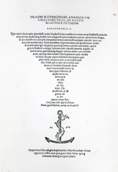 Title page of the Adages of Erasmus, printed by Aldus Manutius in Venice, 1508