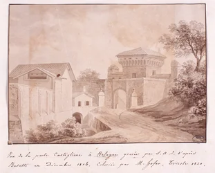 View of the gate of Castiglione in Bologna, engraved by S.A.I. after Busatti, December 1814