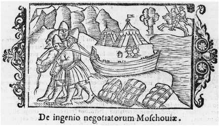 Vikings carrying a boat to Russia, illustration from Historia de Gentibus Septentrionalibus by Olaus Magnus, published in Rome, 1555