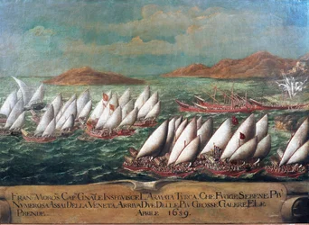 War of Candia (Crete): the Venetian fleet during the campaign led by Doge Francesco Morosini against the Turks in 1659