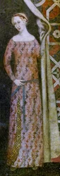 Woman Drawing a Drape with a Geometrical Pattern, Beginning of 15th Century